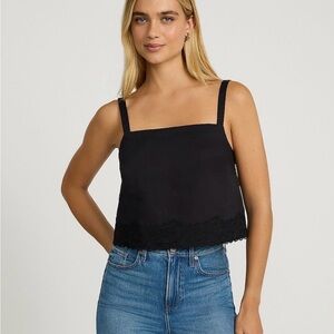 Express Black Cotton Crop Top Tank with Lace Hem